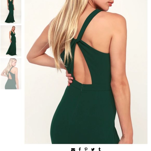 Emerald Green Evening Gown with Twist-Back cut-out - Picture 3 of 5